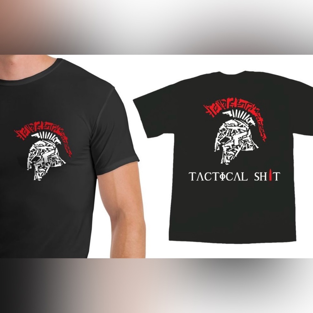 Tactical Black Spartan T-Shirt - Full Logo On The Back - Men Size XXL